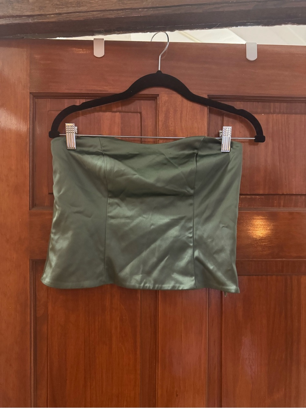 Abercrombie & Fitch Olive Green Satin Strapless Top - Picture 3 of 5